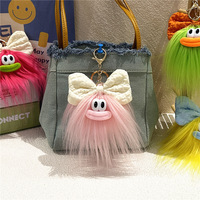Porte-clés en peluche monstre de dessin animé mignon, doux, durable, écologique, jouet en peluche, pendentif pour sac de voiture, poupée en fourrure moelleuse avec pompon et nœud