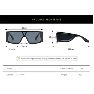 2024 Men's Retro Steampunk Oversize Square Frame Flat Top Sunglasses Large 1 Pieces Lens Personality Sun Glasses