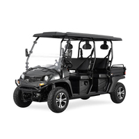 Voiturette de golf électrique surélevée 6 places, 4 sièges orientés vers l'avant, 2 vers l'arrière, toit rigide, pare-brise, tout-terrain, certifiée CEE, autonomie 70-90 km, 2 roues motrices
