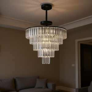 Modern <b>Black</b> Crystal Chandelier 20 In Round Led Ceiling <b>Light</b> For Home <b>Living</b> <b>Room</b> - Product Image 2