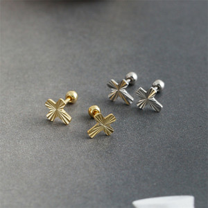 SP New Cross Studs Fashion 18K Gold Plated 925 Sterling Silver Cross <strong>Earrings</strong> Cartilage <strong>Screwbacks</strong> - Product Image 6