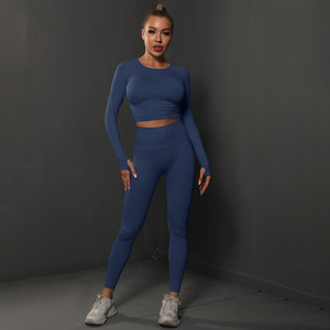 Ensemble <span class=keywords><strong>de</strong></span> yoga sans couture 2 pièces pour femme : Crop top et leggings taille haute avec contrôle du ventre pour la gym et le fitness - Product Image 6