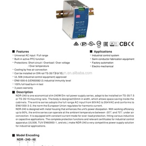 อินเวอร์เตอร์อุตสาหกรรม Meanwell รุ่น NDR-240-24 แบบติดตั้งบนราง Din ขนาด 24V กำลังไฟ 240W แบบบาง พร้อม PFC กระแสไฟ 10A - Product Image 6