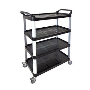 Carrello multiuso a 4 ripiani in plastica nera con ruote per stoccaggio e trasporto - Product Image 1