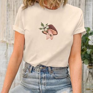FOXA เสื้อยืดโอเวอร์ไซส์ลายเห็ดน่ารักสำหรับผู้หญิง เสื้อยืดคอตตอนคอกลมแขนสั้นลายกราฟิกสไตล์คอทเทจคอร์สำหรับวัยรุ่น - Product Image 5