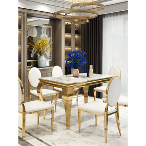 Modern European Marble Slate <strong>Dining</strong> <strong>Table</strong> Set Light Luxury Stainless Steel Rectangular <strong>Table</strong> <strong>for</strong> <strong>Small</strong> Household - Product Image 5