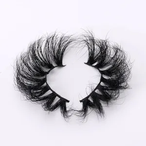 Yiernuo 25mm handmade Full Natural Thick Cross Long 3d russian volume strip 100% real mink lash Vegan Fluffy Mink Lashes