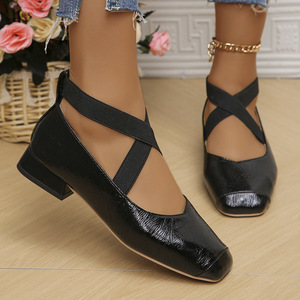 Zapatos Planos de Mujer para Primavera/Verano, con Punta Cuadrada, Correa Dorada en el Tobillo, Plataforma para Aumentar la Altura, Textil Sólido, Estilo Mary Jane, para Bailar - Product Image 1