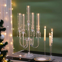 Candélabre en acrylique à 5 bras, porte-bougie transparent, centre de table pour mariage, support de bougie avec cylindre