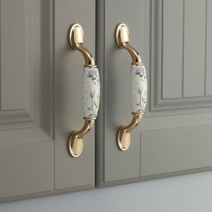 Antique Style Storage Cabinet Classical Golden Pattern Ceramic Handles Home Decor - Product Image 3