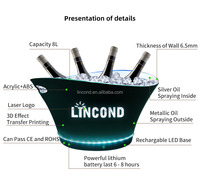 Seau à glace LED personnalisé OEM Lincond LD-B229L en plastique PS/PP/acrylique, capacité 8L, design moderne et luxueux, couleur PMS, pour fêtes, bière, vin