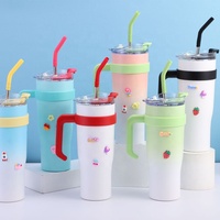 Gobelets isothermes de 40 oz avec paille et couvercle, logo personnalisé, en acier inoxydable à double paroi, mug de voyage sportif