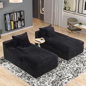 Double Single Side Arm Compression Recliner Sofa Black Square <b>Convertible</b> Set for Apartment Use - Product Image 2