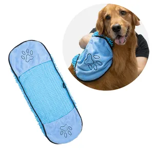 Ekstra büyük mikrofiber hızlı kurutma köpek Shammy el cepleri ile evcil hayvan havlusu köpek ve kedi için, makine yıkanabilir