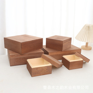 Wooden Storage Box Square Desktop Organizer For Jewelry Candy Soap <b>Gift</b> Box Solid Color Handmade Heze Origin - Product Image 1