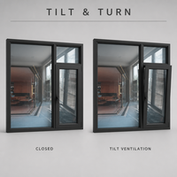 Portes et fenêtres modernes en alliage d'aluminium noir à rupture de pont thermique avec triple vitrage pour chambre, école, salle de bain, villa, hôtel