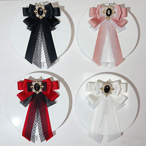 Produits Tendance : Broche vintage en dentelle et ruban de satin rose, Articles cadeaux souvenirs, Nœud papillon noir électroplaqué de qualité, Col de manteau JK - Product Image 1