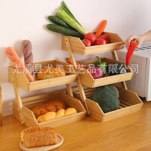 Estante de almacenamiento multifuncional, caja de almacenamiento de aperitivos de varias capas para escritorio, cesta de pan de bambú, cesta de frutas, organizador de verduras de tres niveles - Product Image 4