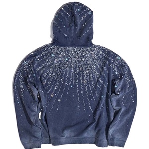 Unisex Solid Pattern <b>Galaxy</b> Rhinestone <b>Hoodie</b> Sparkling Starry Night Zip-Up Tops Enzyme Wash Technique Collar Winter Essentials - Product Image 2