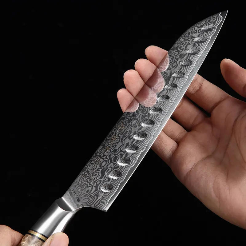 67 שכבות דמשק פלדה מקצועי שף מטבח Santoku סכין עם צורני השקמים ידית