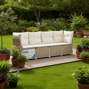 Ensemble de canapés de patio en rotin beige 4 places, mobilier de jardin extérieur avec structure en acier thermolaqué, design contemporain - Product Image 2