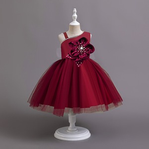 Vestito da festa di natale per bambina vestito rosso formale per <span class=keywords><strong>bambini</strong></span> <span class=keywords><strong>con</strong></span> fiori - Product Image 5