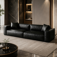 Canapé en cuir italien style classique, design minimaliste et confortable pour salon familial, personnalisable