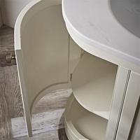 Meuble-lavabo de salle de bain incurvé avec double vasque, style Shaker, à poser au sol, avec cadre en bois massif et portes à fermeture douce