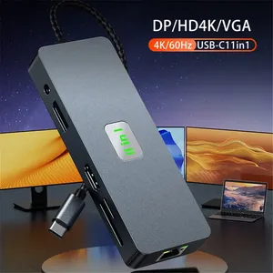 Station d'accueil <span class=keywords><strong>11</strong></span> en 1 Hub USB 3.2 MST HDMl DP 4K 60Hz VGA 1000M RJ45 Extension Type C USB-C Type PD100W Concentrateur de station d'accueil - Product Image 5