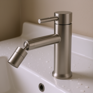 Robinet de salle de bain en nickel brossé, poignée unique, aérateur rotatif à 360°, pour lavabo, modèle D0100HPCJHG - Product Image 2