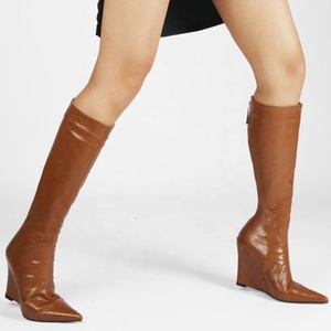 Trendy Wedge Heel <b>Boots</b> Sexy Pointed Toe Knee High <b>Boots</b> for Ladies Short Winter <b>Boots</b> Warm Big Size 43 - Product Image 6