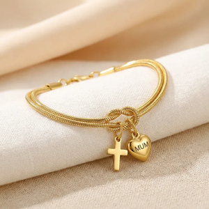 Bracelet en acier inoxydable 304 plaqué or 18 carats avec pendentif en forme de cœur croisé laser et symbole d'infini pour femmes - Product Image 4