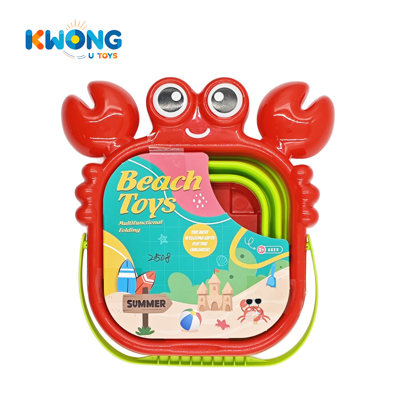 Kids Plastic Crab-Shaped Foldable Beach Bucket Toy Set Ages 2-7 Multifunctional Summer Sand Play Kit
