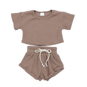 Conjunto de ropa de pantalones cortos de verano para bebé, conjunto de algodón con ribete, gran oferta - Product Image 5