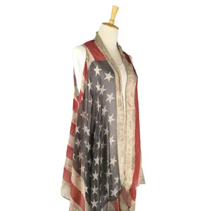 MIO Amerika Serikat kimono bendera Amerika selendang patriotik bungkus 4 Juli bintang garis terbuka Kimono kardigan rompi panjang syal syal wanita
