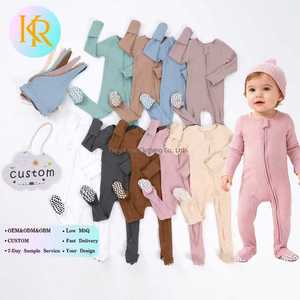 Kerui Unisex Dây Kéo Footie Quần Áo Trẻ Em 100% Cotton Mùa Hè Giản Dị Rompers Trẻ Sơ Sinh Kích Thước Dài Tay Áo Dệt Kim Bodysuit Bán Buôn - Product Image 1