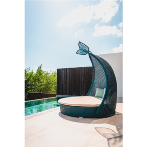 <b>Rattan</b> Waterproof Modern Luxury Style Pool Patio Round Outdoor Daybed with Canopy - Product Image 1