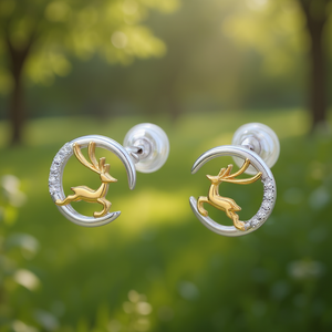 Eleganti Orecchini a Perno Bicolore a Forma di Cervo con Cristalli e Strass, Placcati in Oro 18K, Gioielli di Moda per Donna, Idea Regalo - Product Image 2