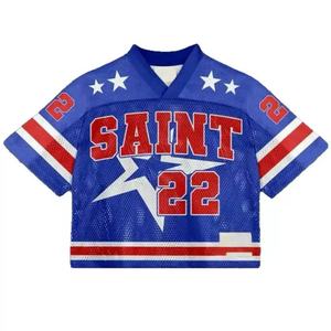 T-shirt court col en V imprimé numérique style hip-hop urbain américain, personnalisé, vintage, style sportif léger pour le football, le rugby et le hockey - Product Image 1