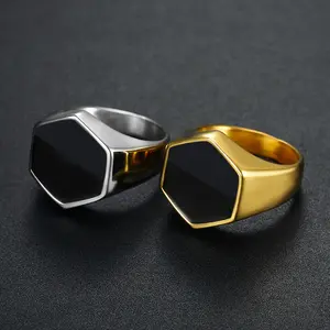 Mode 316L En Acier Inoxydable Bijoux Hommes Cadeau Hexagone Irrégulier Noir Dégoulinant anneau de Colle