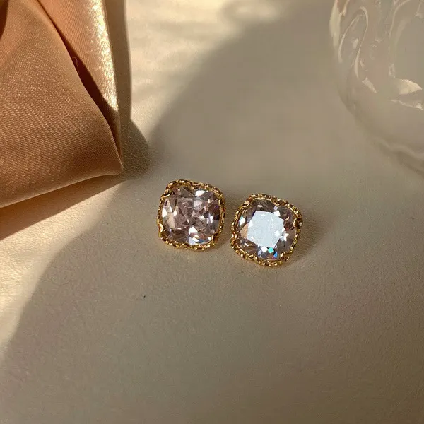 Boucles d'oreilles en diamant carré torsadé pour femmes, bijou pendant, en or, zircone cubique, bijou minimaliste, coréen, tendance, 10mm, 1 pièce