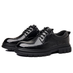 <b>Men's</b> Textured Top Grain Leather Chunky <b>Heel</b> Style Business Casual Shoes High End Leather - Product Image 3