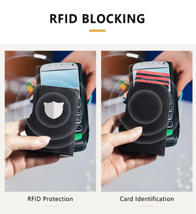 RFID blocco automatico porta carta sottile portatile <span class=keywords><strong>Clip</strong></span>-su custodia in metallo portafoglio per affari promozione natalizia regalo fatto di PU - Product Image 6