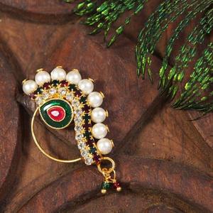 Fashion Indian Pearl Drop Gold Plated Copper <b>Nose</b> <b>Ring</b> Flower <b>Nath</b> Nathani for Women Traditional Ethnic Jewelry - Product Image 3