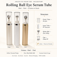 Tube de sérum pour les yeux en acrylique blanc avec logo personnalisé imprimé, avec applicateur à bille massante, emballage professionnel pour soins de la peau