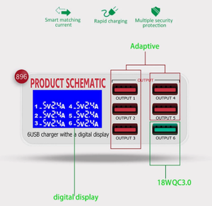 <span class=keywords><strong>Caricatore</strong></span> <span class=keywords><strong>USB</strong></span> da 40W a 6 Porte con Display LCD, <span class=keywords><strong>Caricatore</strong></span> da Tavolo per Telefoni Cellulari, Ricarica Rapida Intelligente per Smartphone, RIPARAZIONE - Product Image 5