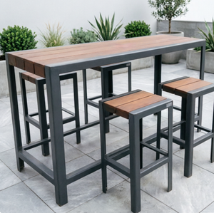 Set di Sgabelli con Barre in Alluminio e WPC Anticorrosione, Gambe Quadrate Stabili, <span class=keywords><strong>Arredamento</strong></span> per Balcone in Alluminio per Villa di <span class=keywords><strong>Montagna</strong></span> - Product Image 2