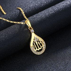 Vendita calda <span class=keywords><strong>gioielli</strong></span> religiosi 18k oro arabo musulmano Totem Allah a forma di cuore Micro pavé collana con ciondolo di strass - Product Image 4