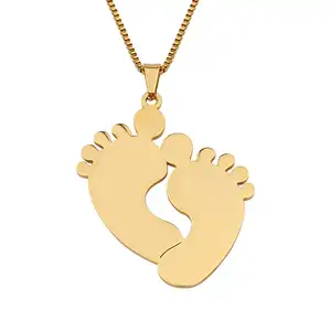 Gold Box Chain Moeder Baby Dubbele Footprint Custom Ketting