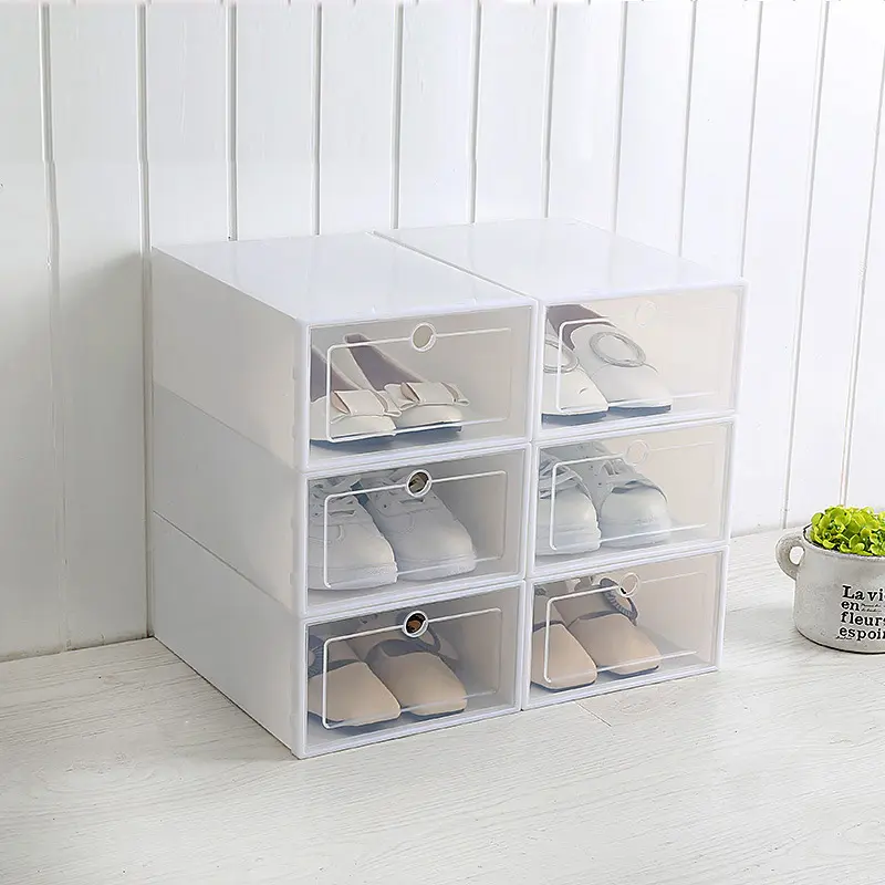Modern Design Bedroom Foldable Clear Drawer Case Shoes Storage Box Plastic Stackable Shoe Organizer